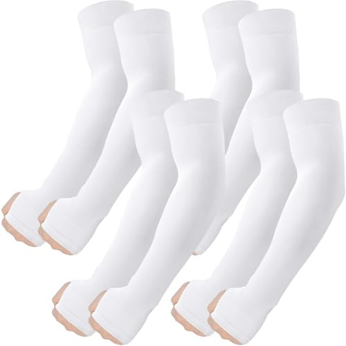 Arm Sleeves with Thumb Hole (4 Pairs - White)