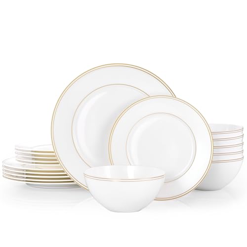18Pcs Gold Trim White Bone China Set (White-gold trim / service for 6-18pcs)