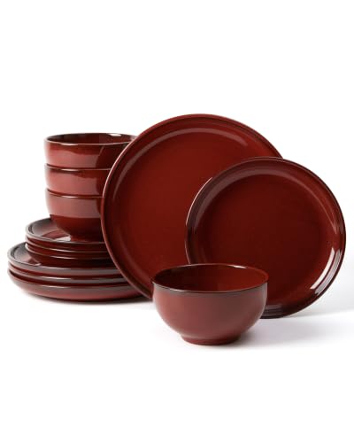 Stoneware Dinnerware Sets for 4 (Terracotta Red / Set (12pcs))