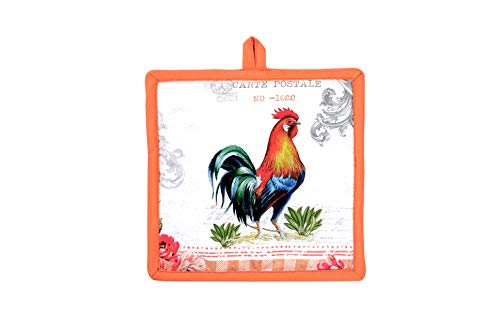 Pot Holders Easter Decor Heat Resistant Cotton Set of 2 Nonslip 8"x8" Inch Hot Pads for Kitchen (8x8 inches / Farm Rooster)