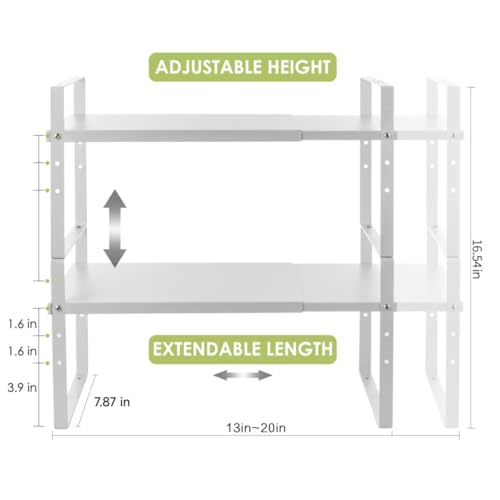 Expandable Cabinet Shelf Organizer Rack (7.87''D*13-20''W*8.27''H / White-2 Pack)