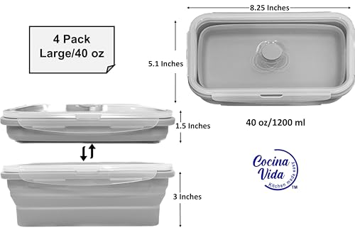 Cocina Vida Collapsible Silicone Food Storage Containers with Airtight Lids (4 Count)