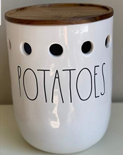 RAE DUNN ARTISAN Collection By Magenta POTATOES Ceramic Cellar w Wooden Lid (Potatoes)