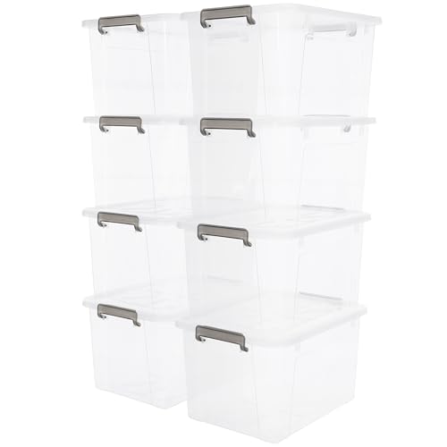 8 Pack 44.4 QT Clear Plastic Storage Bins with Latching Lids (Clear White / 8 PCS-44.4 QT)