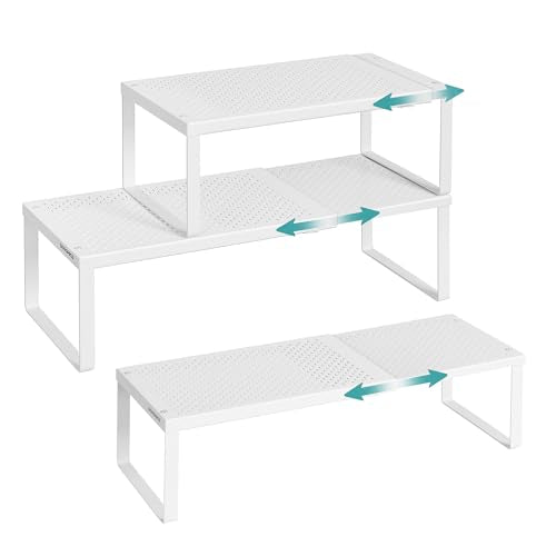 Spice Rack Expandable Kitchen Countertop Shelf (Matte White / Set of 3)