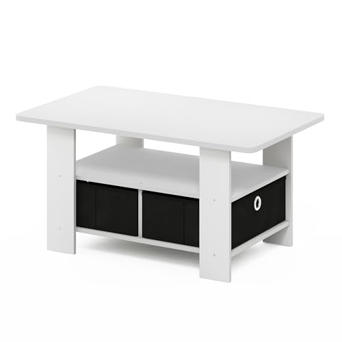Andrey Small Modern Coffee Table with Storage Shelf (White/Black / 2 Bin)