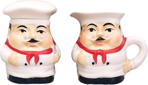Fat Chef Hand Painted Ceramic Cream and Sugar Set (Chef)