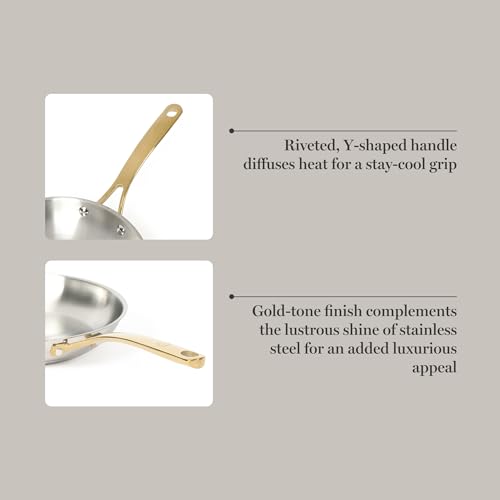 Castelle 12 Inch Stainless Steel Frying Pan with Gold (Stainless Steel W/ Gold Handle / 12" Frying Pan)