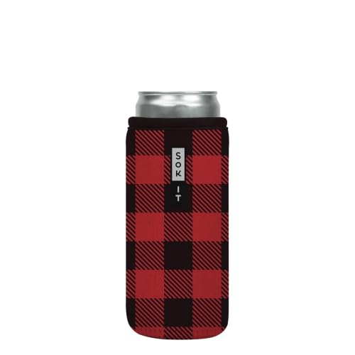 CanSok Sleeve for Beer & Soda Insulated Neoprene Cover (Buffalo Check / 12oz Slim Can Sleeve)