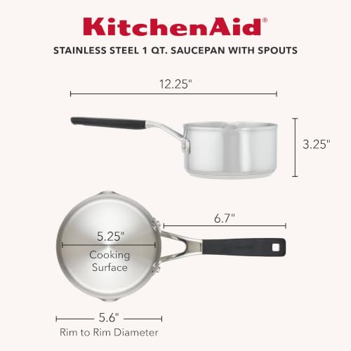 Stainless Steel Induction Sauce Pan with Pour Spouts (Brushed Stainless Steel / 1 Quarts)
