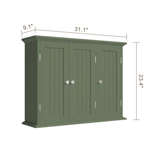Laundry Cabinet with 3 Doors and Adjustable Shelves (Green / 9.06"D x 31.1"W x 23.4"H)