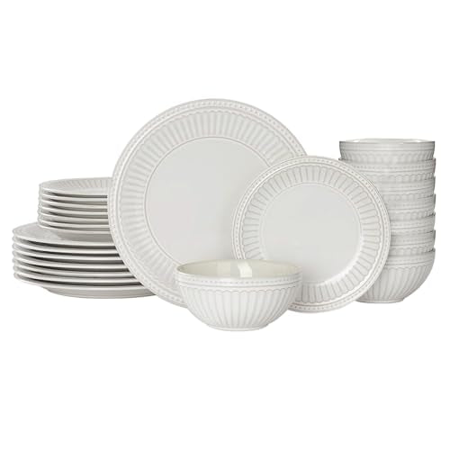 Ceramic Plates and Bowls Sets (Embossed White / Service for 8)