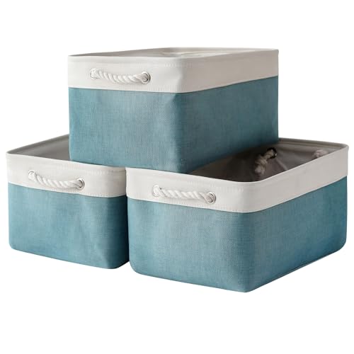 Storage Bins Large 3 Pack 15.7x11.8x8.3 in Fabric Storage Baskets for Organizing Shelves (White And Green / 3PCS/Large - 15.7Lx11.8Wx8.3H)