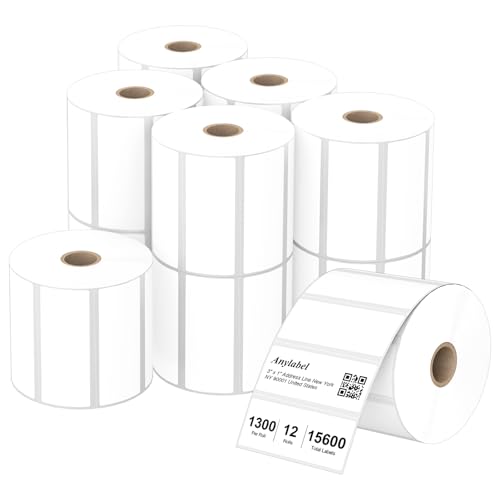 Compatible 3" x 1" Direct Thermal Labes Replacement for Barcodes Postage Address Shipping Compatible with Rollo & Zebra Desktop Printers Adhesive & Perforated (3" x 1" / 12 Rolls)
