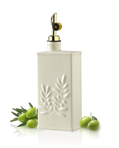 Sweejar Ceramic Olive Oil Dispenser Bottle for Kitchen (17 Oz(Gold Spout) / Beige)