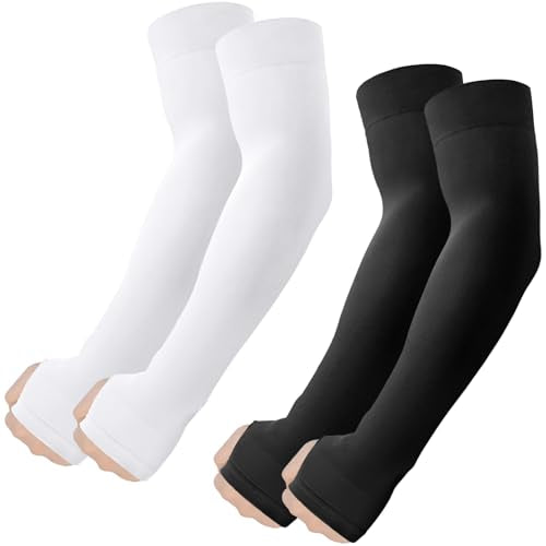 Arm Sleeves with Thumb Hole (2 Pairs - Black+white)