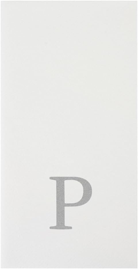 Luxenap 15.8 X 7.9 Inch Linen-Feel Guest Towels, 2000 Lettered Hand Towels - Silver Letter 'P', Sans Serif Font, White Paper Dinner Napkins, airlaid, For Restrooms And Tables - Restaurantware