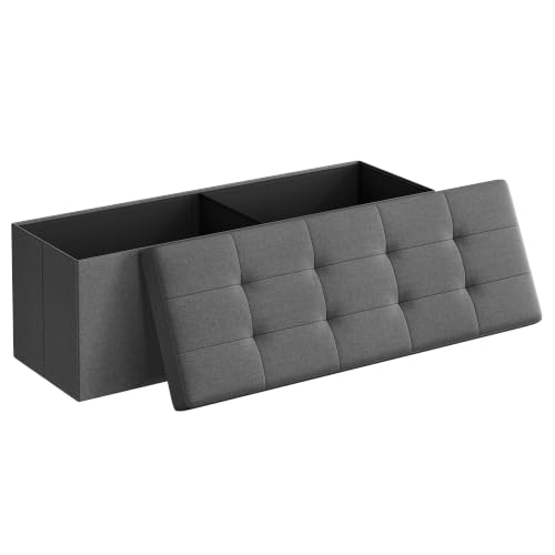 43.3 Inches Folding Storage Ottoman Bench (Dark Gray / 15"D x 43"W x 15"H (without Flipping Lid))