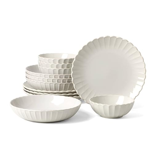 French Perle Scallop White Dinnerware Plate and Bowl Set (12-Piece Dinnerware Set (Bowls) / White)