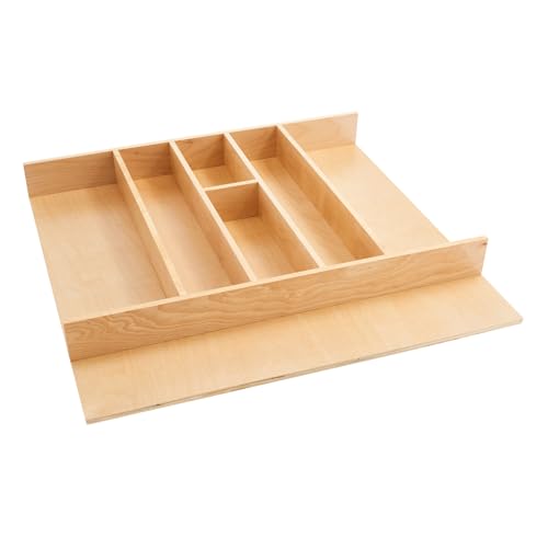 Trim-to-Custom-Fit Silverware Drawer Organizer For Kitchen Utensils, Cutlery Cabinet Storage Divider Insert, 23.98 x 21.97 In, Maple Wood, 4WUT-3 (24" W / Standard)
