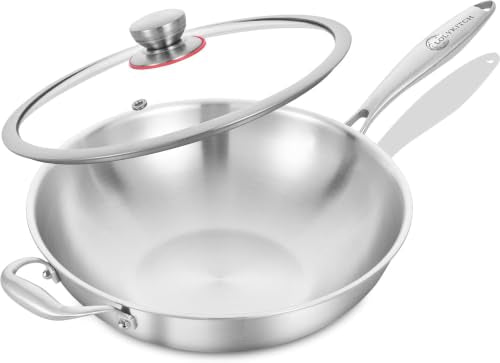 12 Inch Stainless Steel Wok with Glass Lid