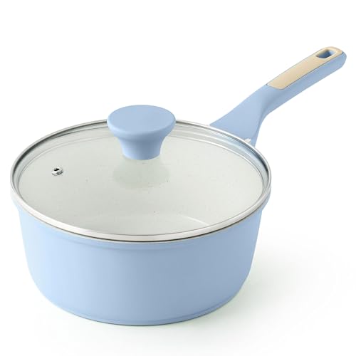 2.5 QT Ceramic Nonstick Saucepan with Lid (Glacier Blue / 2.5 Quarts)