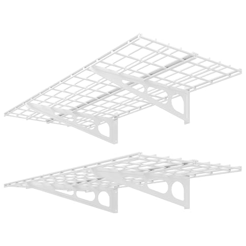 2 Pack 2x4ft Garage Shelving Wall Mounted Storage Rack (White / 2 pack-2x4 ft)