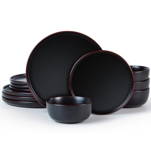 Mercury 12 Piece Stoneware Dinnerware Set (Matte Black / Service for 4 (Standard Dinner Set))
