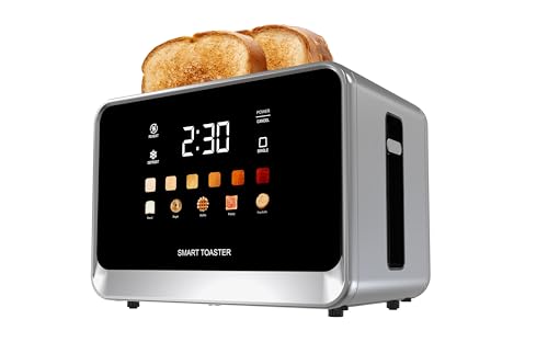 Toaster Touch Screen Toaster 2 Slice with LCD Display Stainless Steel Digital Timer Toasters 6 Bread Types& 6 Shade Settings Smart Extra Wide Slots Tostadora With Bagel Cancel (Clear)