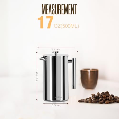 304 Grade Stainless Steel French Press 17 Oz (Silver / 17 Ounce)