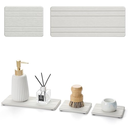 3 Pack Diatomite Stone Sink Tray (3 Pcs - Beige - 1pc of 9"x 3.5" and 2pcs of 4.5"x 3.5")