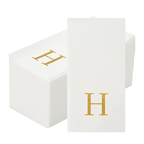 Paper Rectangle Gold Letter H Linen (Gold / 2000 Count / H)