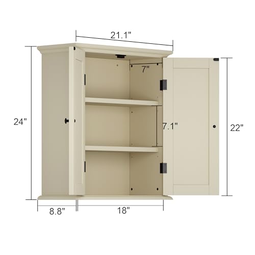 Bathroom Wall Cabinet (Cream Yellow / 8.8"D x 21.1"W x 24"H)