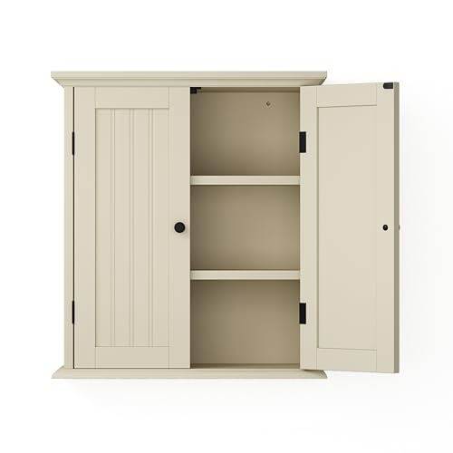Bathroom Wall Cabinet (Cream Yellow / 8.8"D x 21.1"W x 24"H)