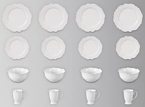 HomeVss New Bone China Dinnerware Set (Emboss Winds / Service for 4 - 16pc Set)