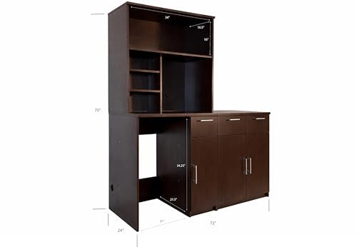 Door Storage Cabinet with Mini Fridge Space (72" W – Door + Fridge + Hutch)
