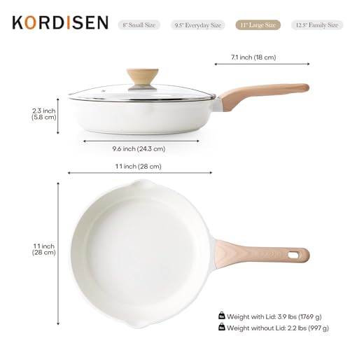 Ceramic Non Stick Frying Pan Skillet with Lid (White Ceramic / 11 Inch)