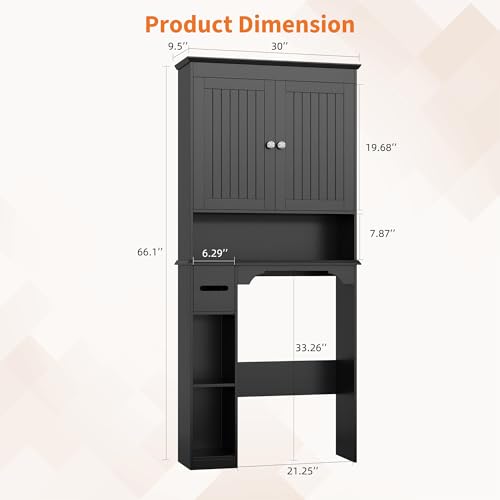 23.6 Inches Wide Toilet Rack with Over The Toilet Storage Cabinet (Black 30"w)
