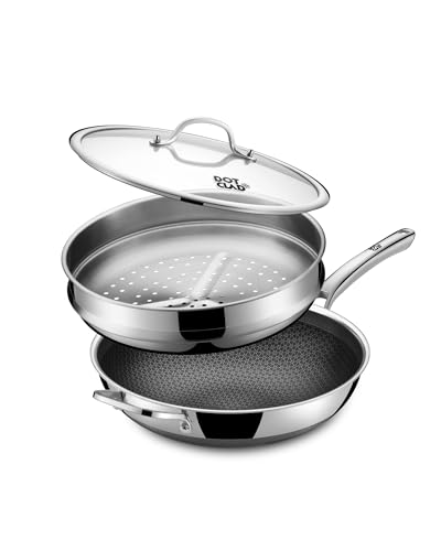 13 Inch Hybrid Stainless Steel Wok with Lid and Steamer Basket (Stainless Steel / 2x13IN)