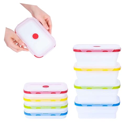 Collapsible Food Storage Containers with Lids (Assorted Colors 27oz-4pc)
