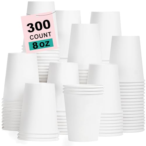 8 oz 300 Pack Disposable Coffee Cups (White-300packs / 8 Ounces)