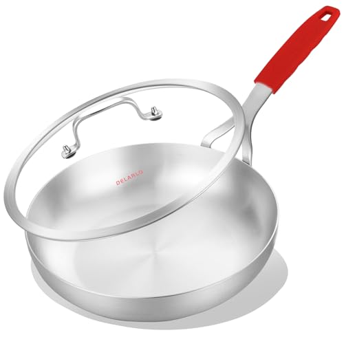 Tri Ply Stainless Steel Frying Pan 10" With Lid Kitchen Skillet (Silver)