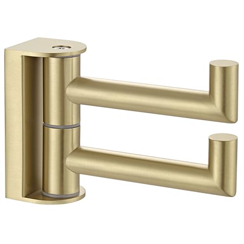 Brushed Gold Swivel Towel Hook with 2 Rotating Arms (1 Pack / Brushed Gold)