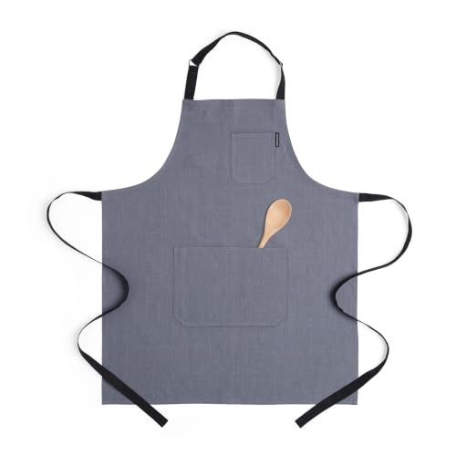 100% Pure Linen Apron (Grey / Black / 32 X 27 Inch)