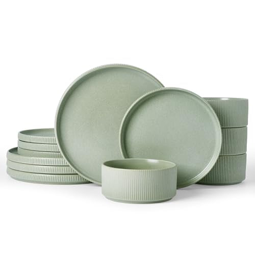 Star Stoneware Dinnerware Set (Matte Sage Green)