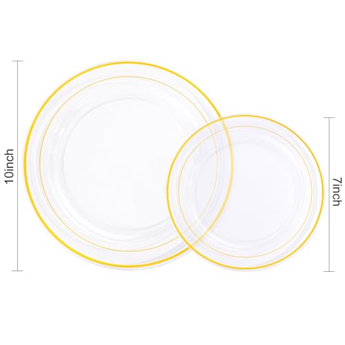 200 Pcs Clear Gold Plastic Plates (Clear Gold / 200 Pcs)