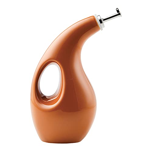 48466 Ceramic EVOO Oil and Vinegar Dispensing Bottle with Spout (Pumpkin Orange / 24 Ounces)