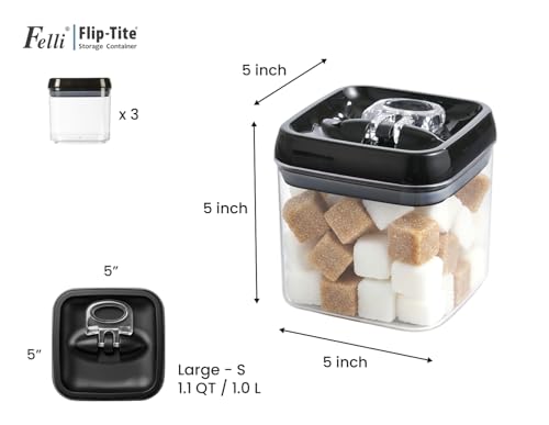 Flip Tite Food Storage Container 5" LARGE Size Airtight Lid Lock Top (Black / 5")
