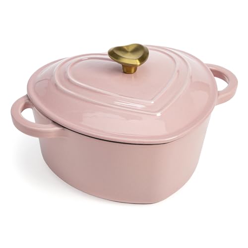 Enameled Cast Iron Dutch Oven Pot with Lid (Pink / 2-Quart)