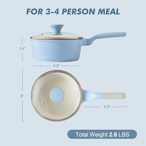 2.5 QT Ceramic Nonstick Saucepan with Lid (Glacier Blue / 2.5 Quarts)